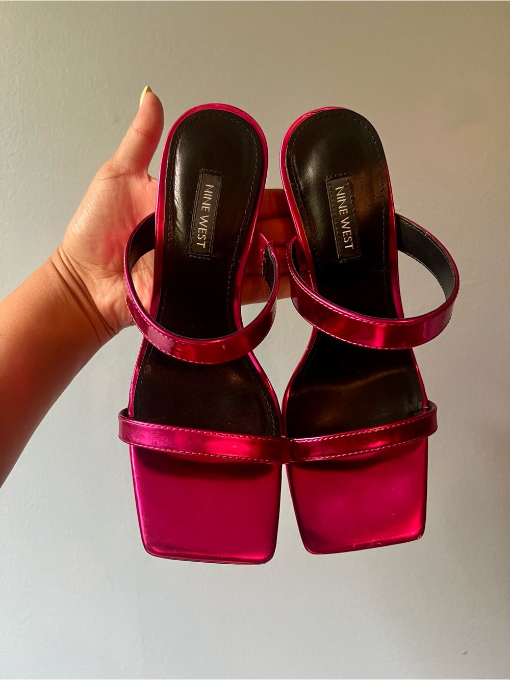 Nine West Metallic Fuchsia Double-Strap Square-Toe Slides